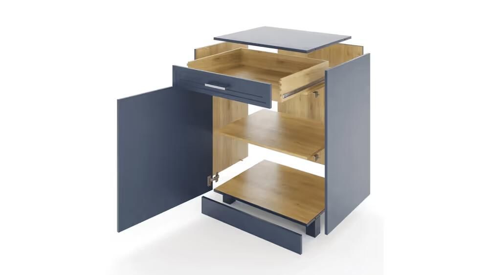 Rapid prototyping using an exploded cabinet rendering to review assembly logic, fit, and component layout before tooling