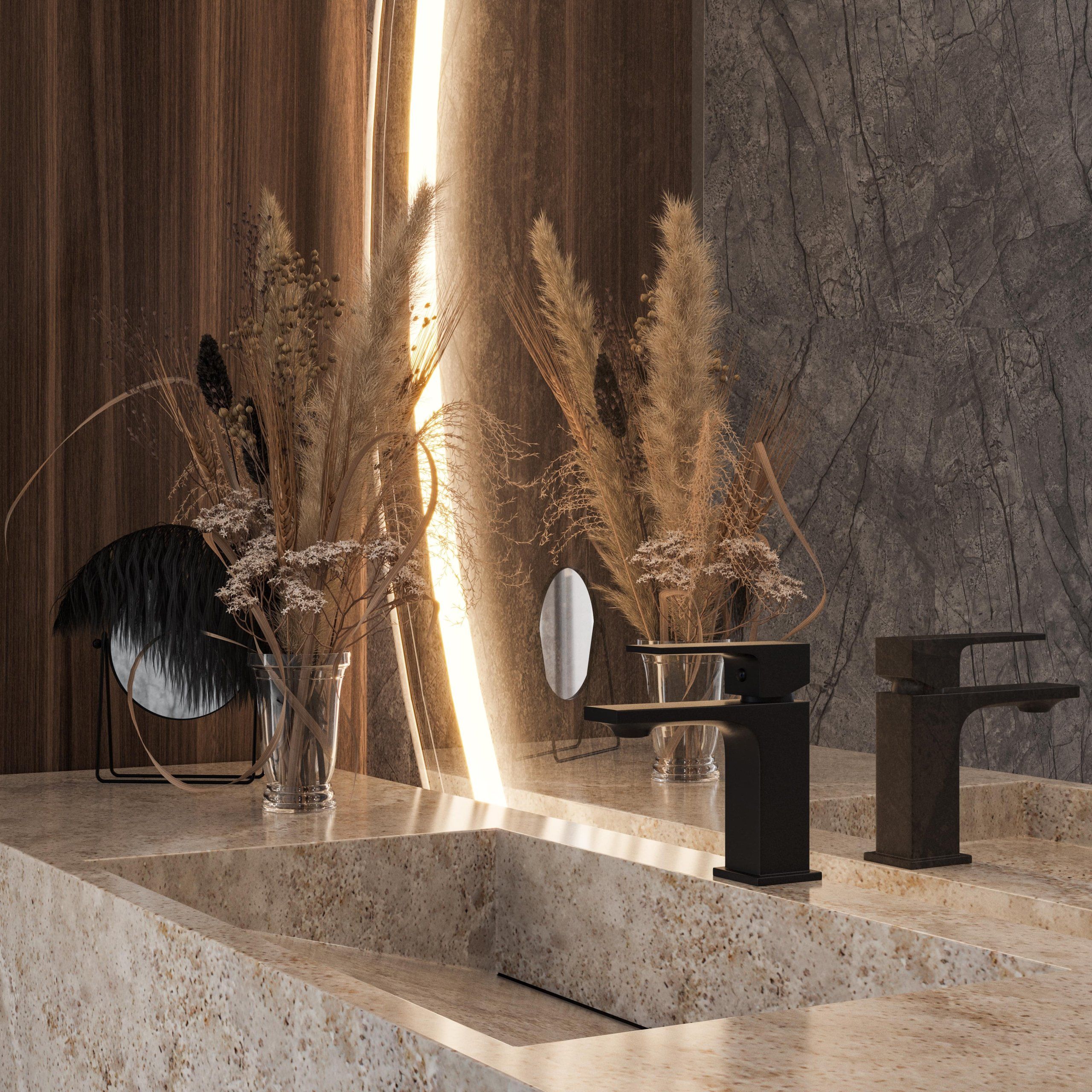 High-quality 3D rendering showcasing a modern bathroom with realistic textures and lighting, featuring bespoke 3D furniture modeling and photorealistic visualization.