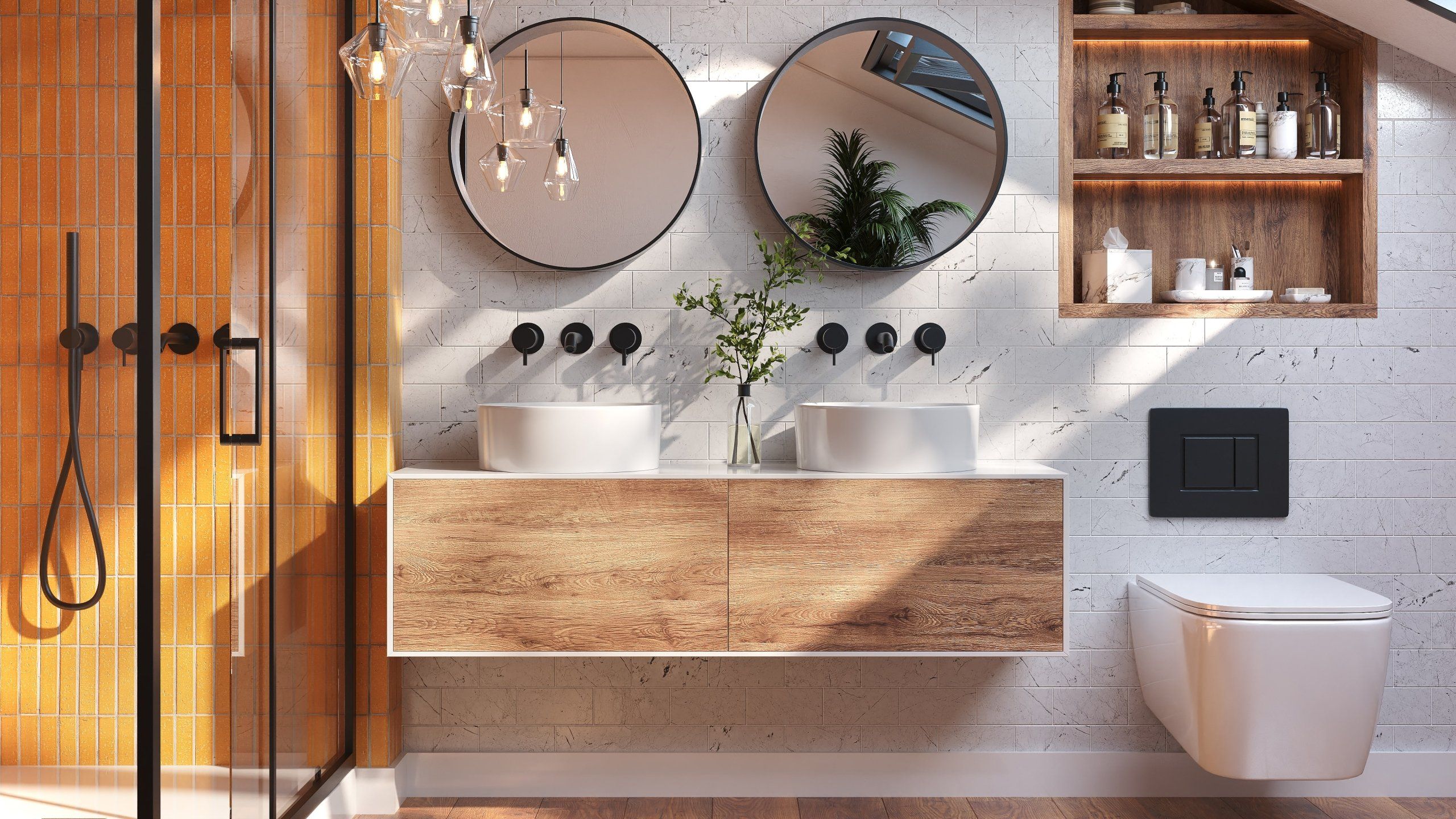 3D Bathroom Visualization with Twin Sinks and Vanity