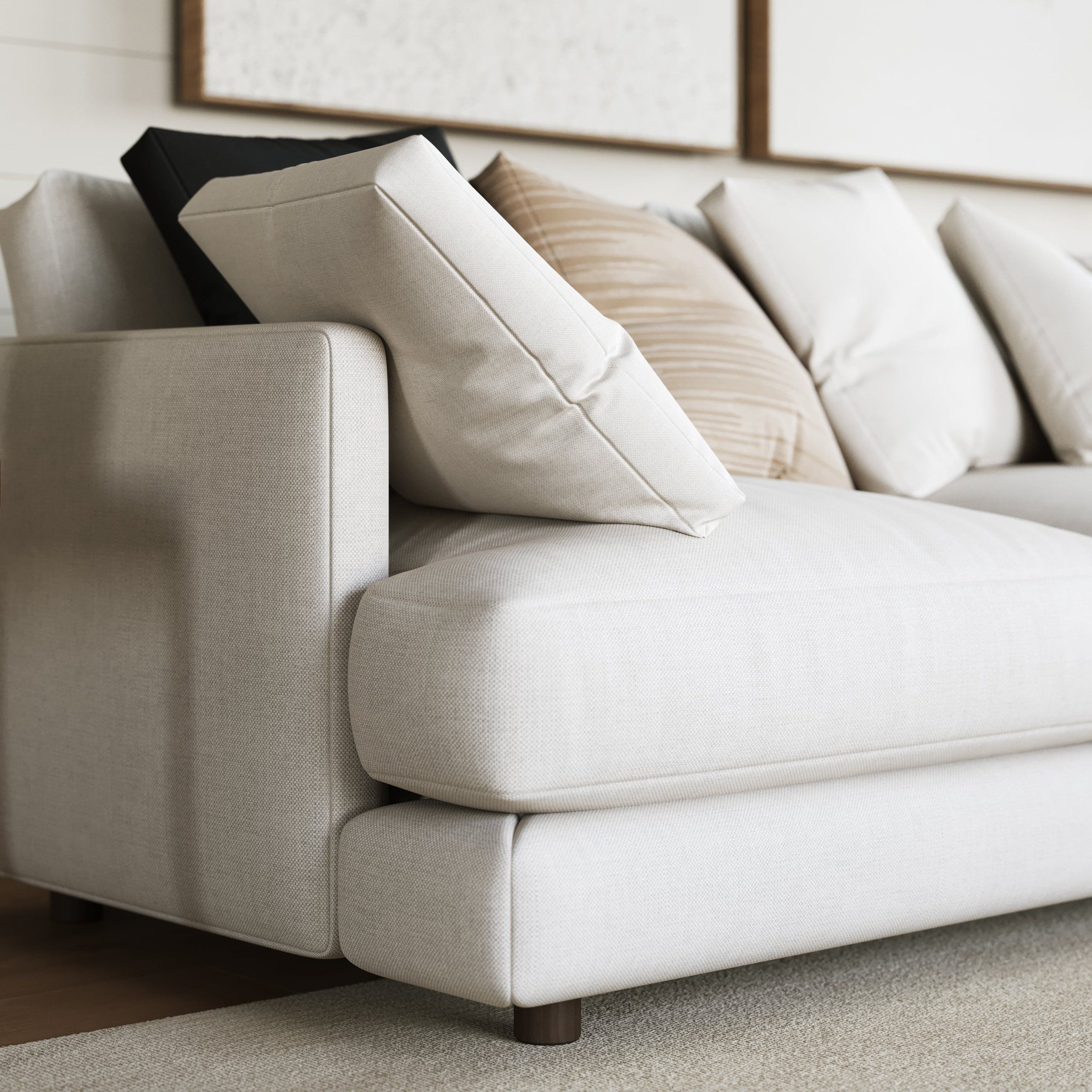 Top-notch 3D rendered image of a modern sofa, showcasing realistic furniture rendering and 3D interior visualization.