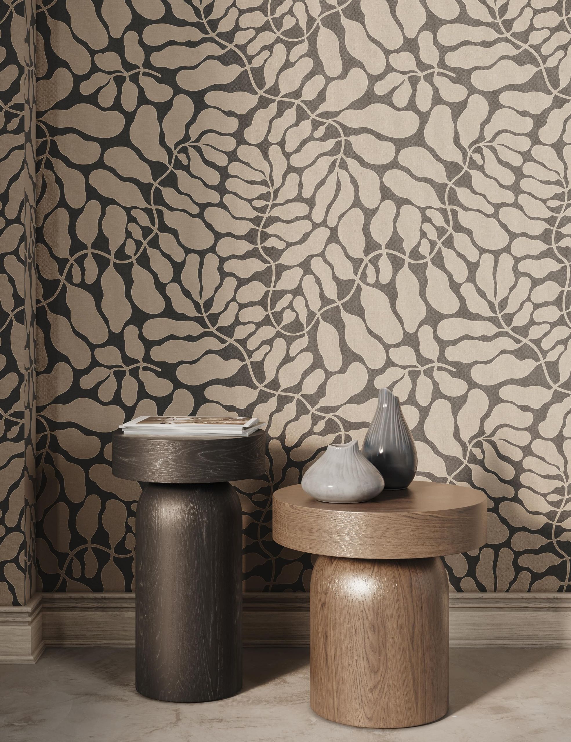 High-quality 3D rendered furniture showcasing bespoke wallpaper
