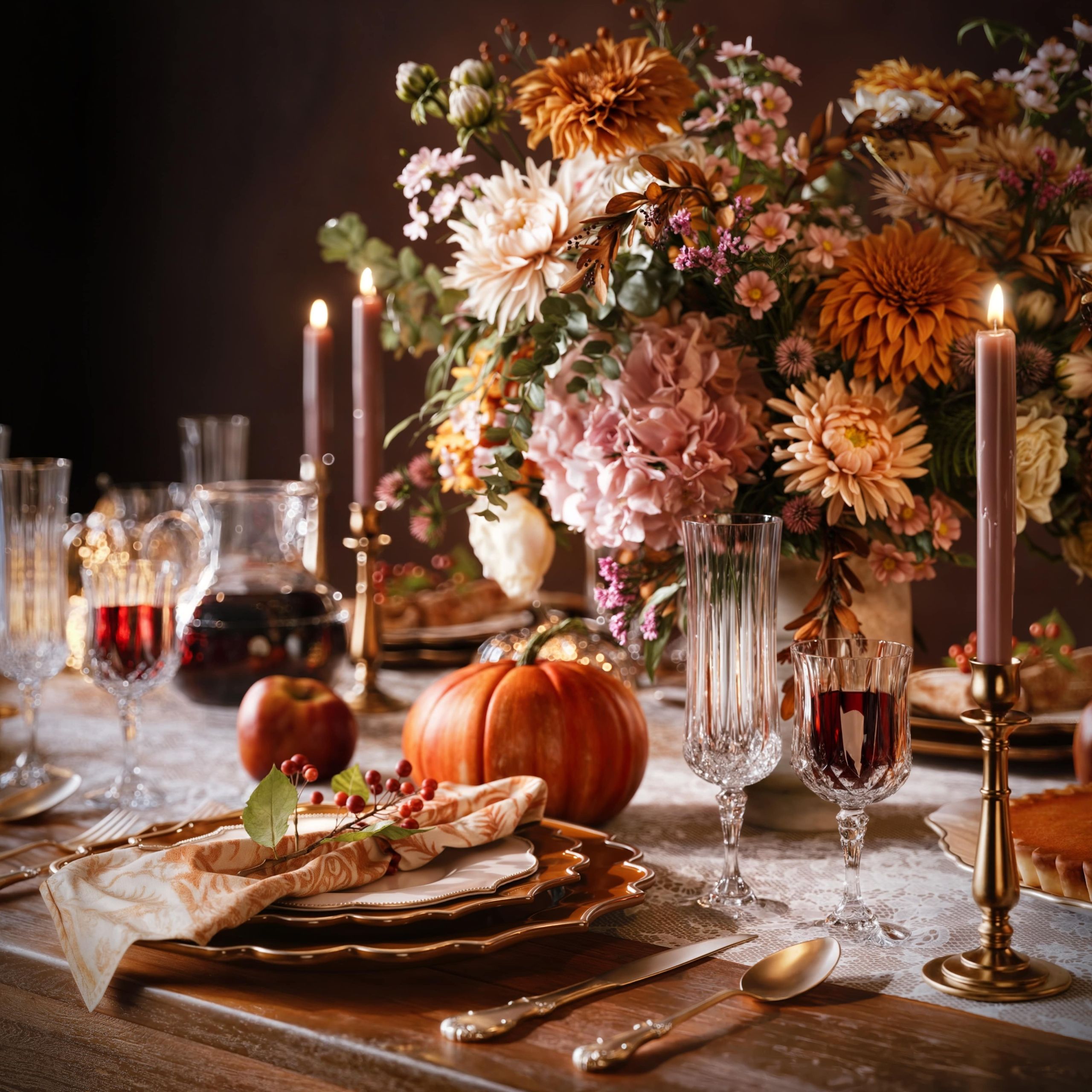 3D lifestyle visualization of a table setting with flowers and candles, showcasing photorealistic CGI rendering and first-class 3D visualization.
