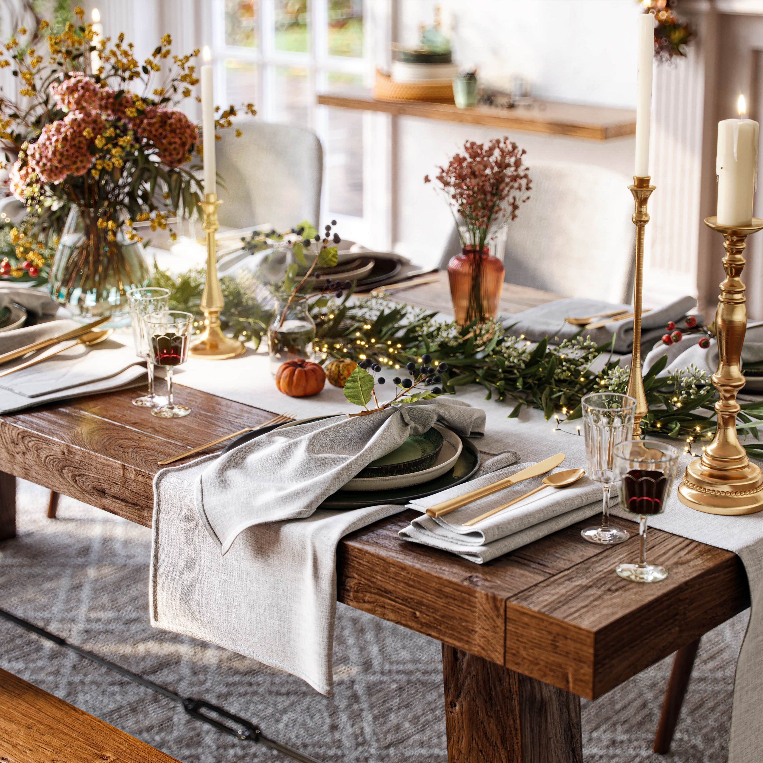 First-class 3D rendering of a dining table with elegant decor, showcasing photorealistic product visualization and lifestyle 3D shot.