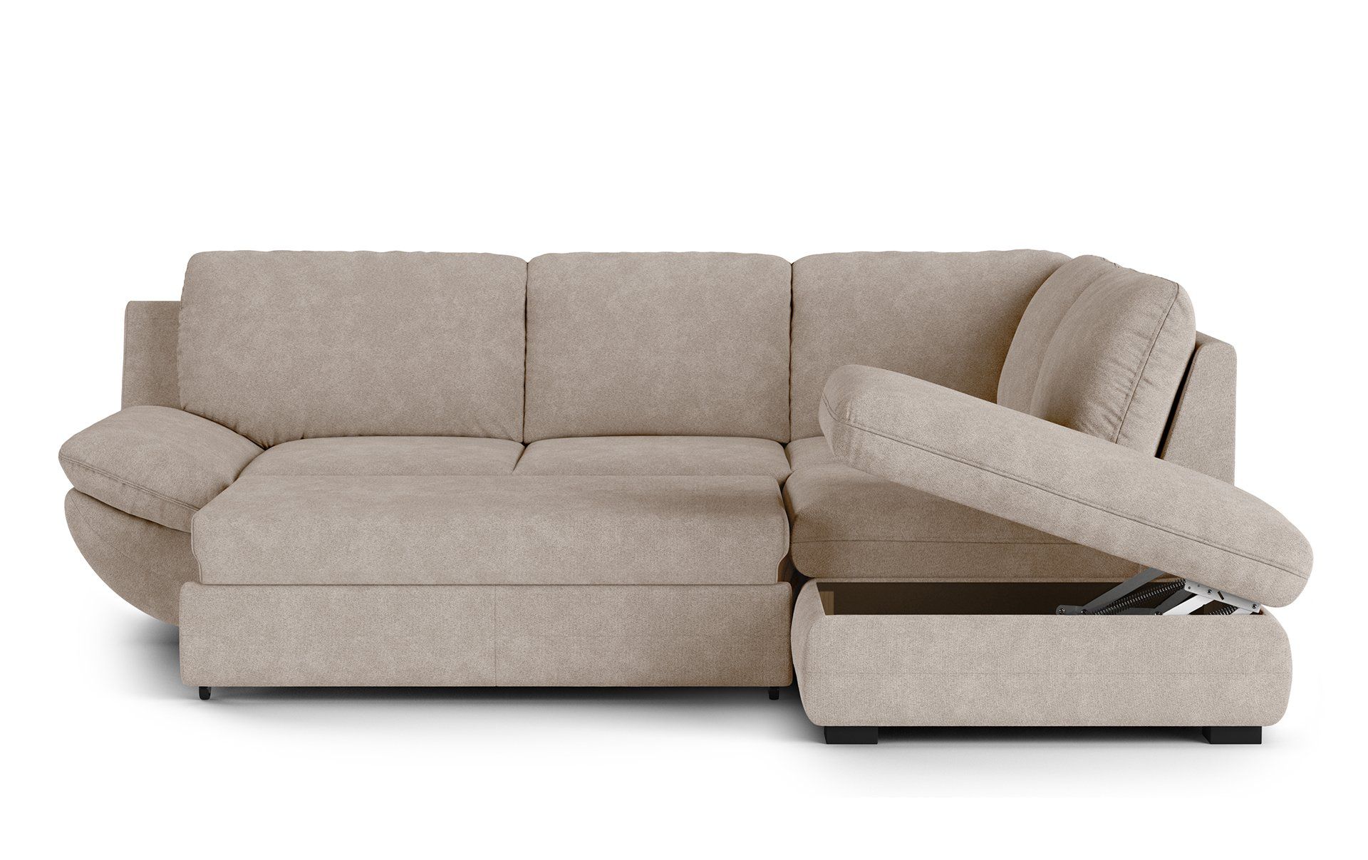 Silo 3D rendered image of a beige sofa with storage