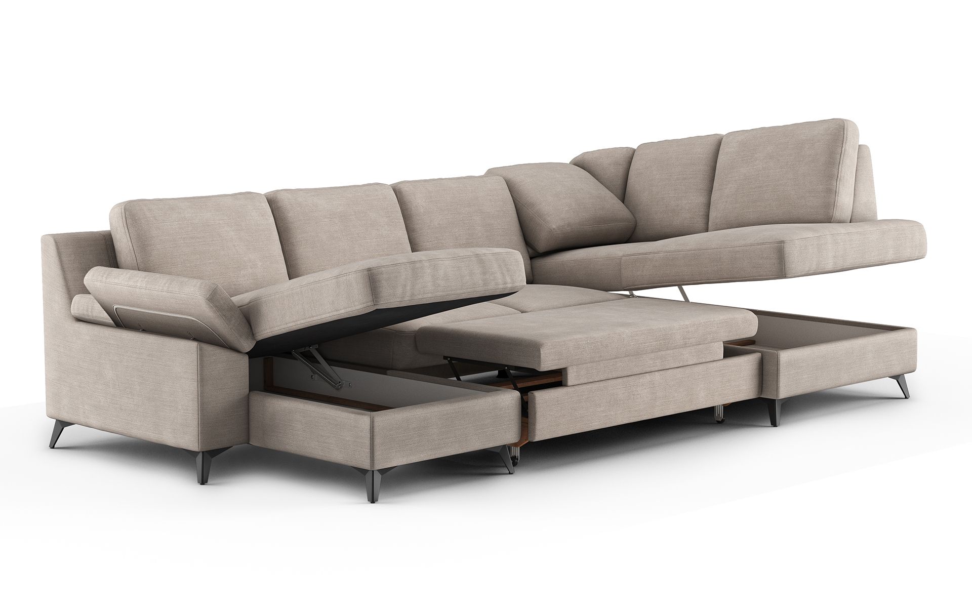 3D Visualization of Upholstered Sectional Sofa with Storage