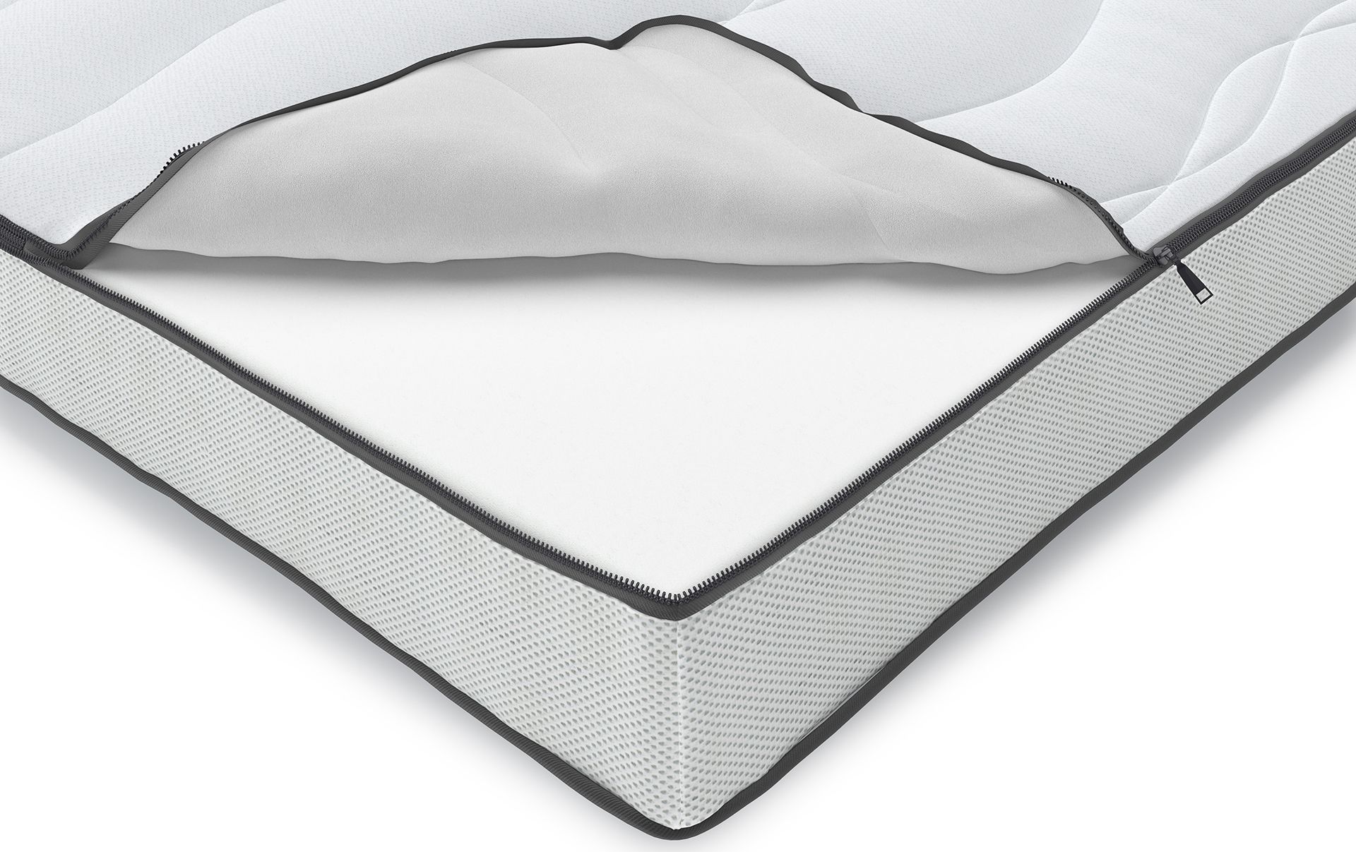 3D rendered image of a mattress with a zipper