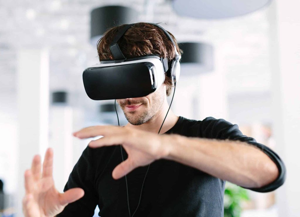 A Man Testing VR Shopping Technology