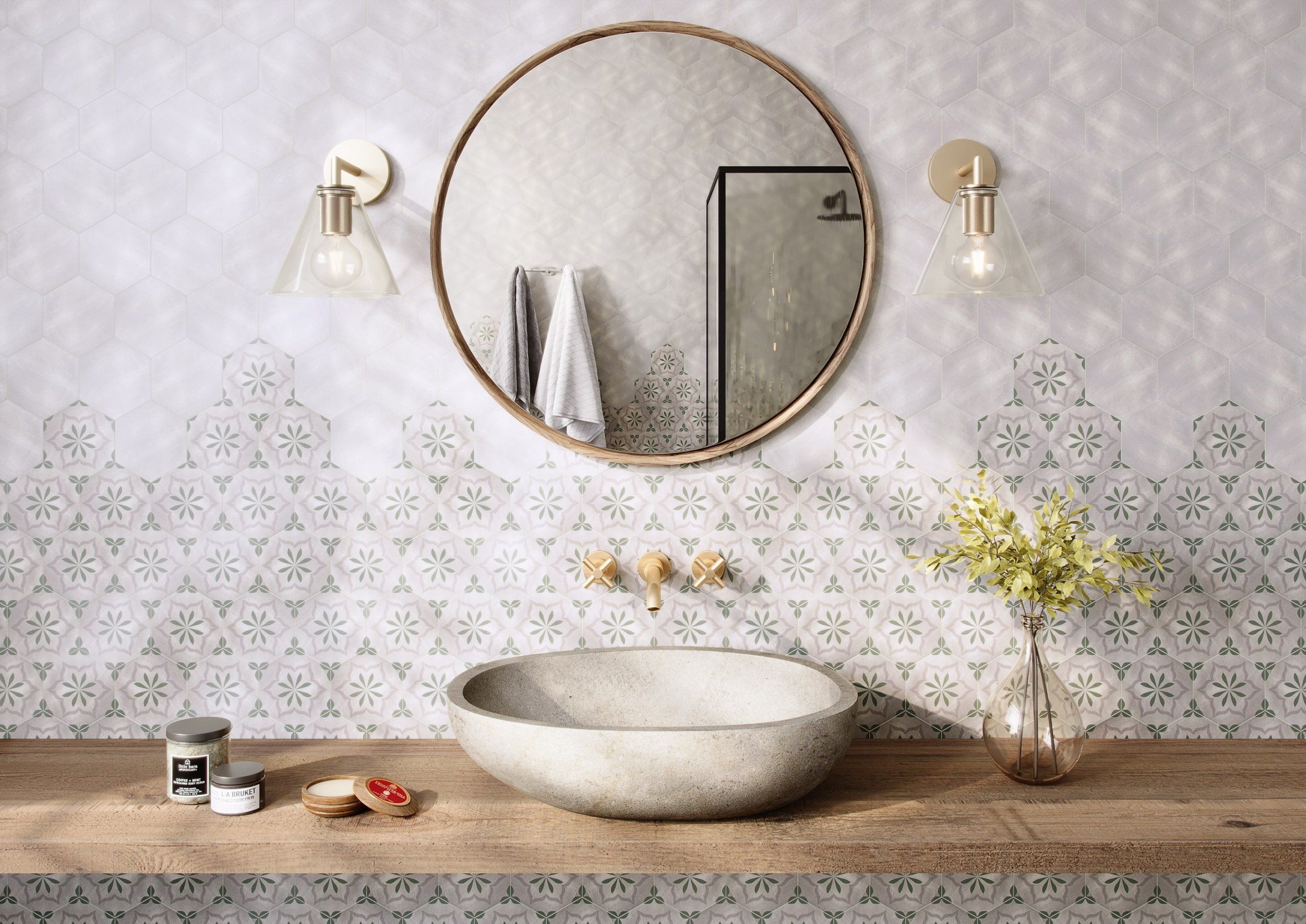 Lifestyle shot of white bathroom tiles